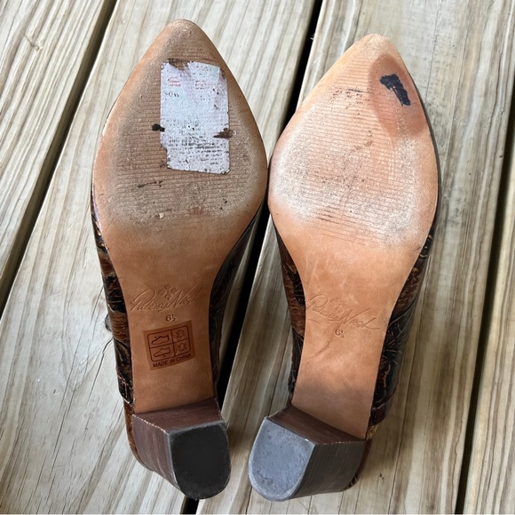 Patricia Nash Ruffina tooled leather mules brown bronze gold heels 6.5 - Picture 4 of 11